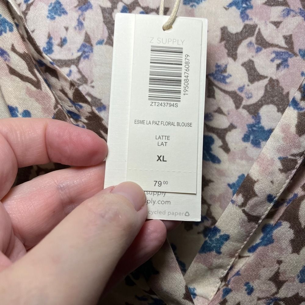 NWT Z Supply XL Floral V-Neck Button Up Long Sleeve Blouse, Retail $79 - Picture 5 of 12
